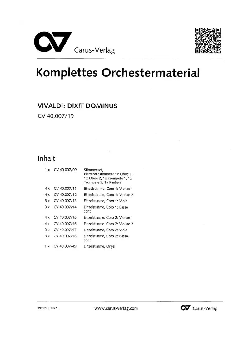 Dixit Dominus RV 594 - VIVALDI - SET PARTI